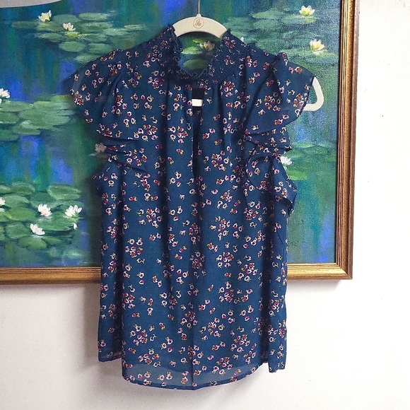 NWOT Teal Green Ruffle-Sleeve Top - Picture 6 of 11